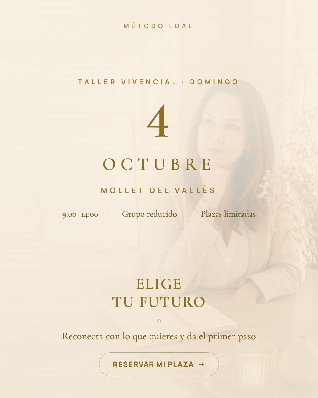 Cartel del taller Método LOAL «Elige tu futuro» — domingo 4 de octubre, 9:00 a 14:00, en Mindful Mollet