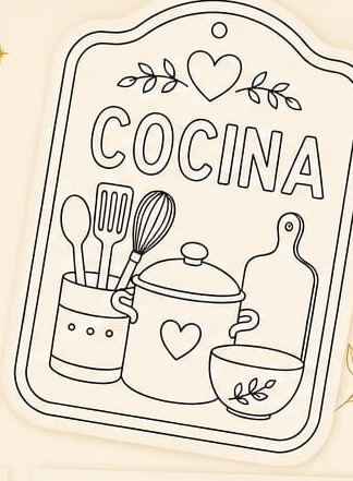 Página interior del cuaderno: lámina de cocina para colorear